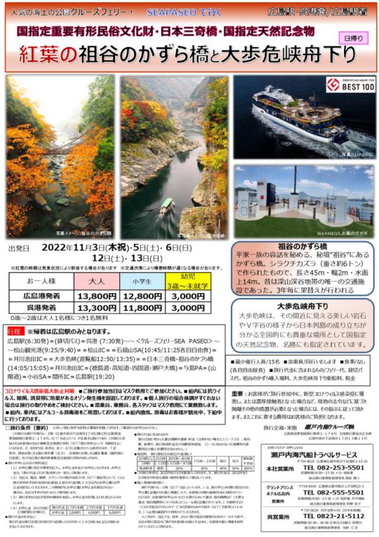 パンフ　日本三奇橋祖谷のかずら橋と大歩危峡舟下り2022のサムネイル